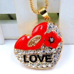 Lovely Red Love Flower Heart Necklace